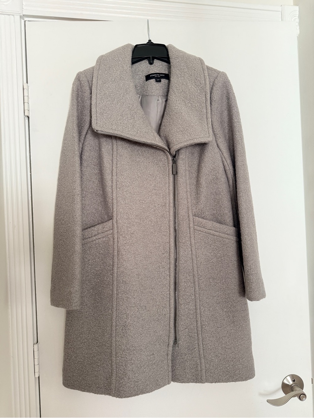 Kenneth Cole Wool-Blend Zip Coat in Light Gray